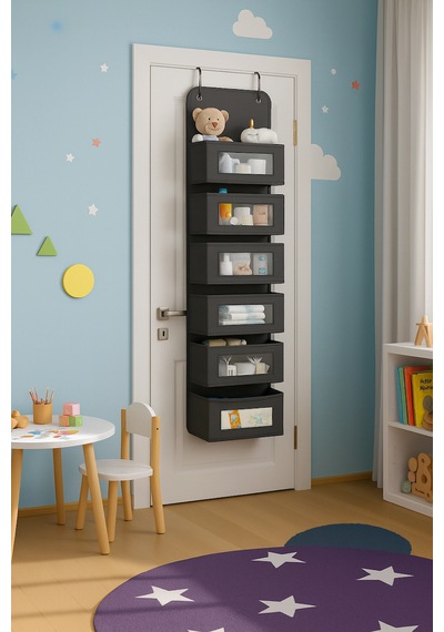 6 Katlı Kapı Arkası Düzenleyici Raf Bebek Eşyası Çocuk Odası Banyo Organizer Antrasit