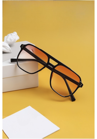 Yeni Sezon Turuncu Camlı Unisex Güneş Gözlüğü Siyah