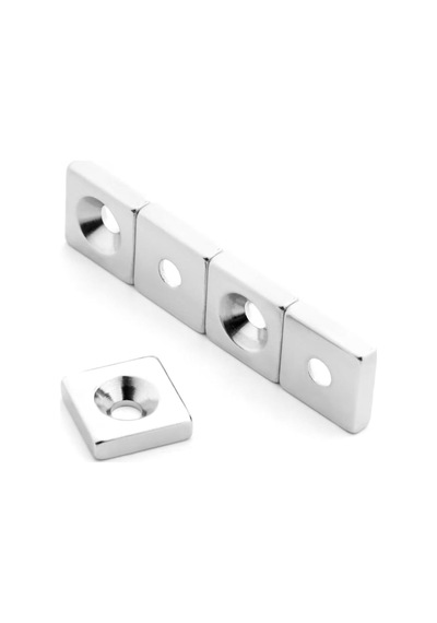 Dünya Magnet 5 Adet, Havşa Delikli, Neodyum Mıknatıs, 15x15x5 Mm, D:8/4 Mm, Köşeli, Güçlü Magnet, N35 Kalite