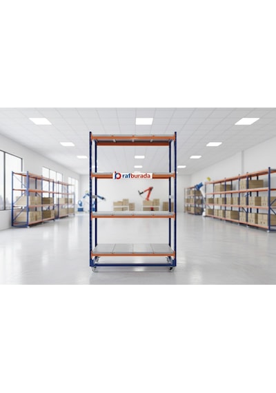 Hafif Rack Tekerlekli Baza - Taşınabilir, Portatif Depo Rafı Bazası Mavi-50x150 Cm Mavi