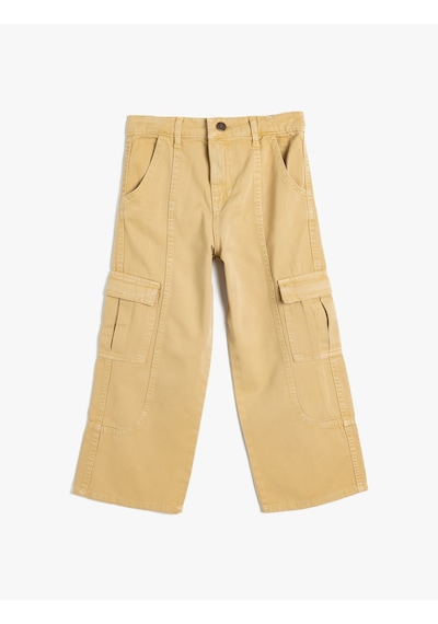 Koton Kargo Kot Pantolon Bol Paça Pamuklu - Wide Leg Jean Bej 5wkg40022ad Ekru
