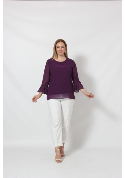 Moda Berray 3119m Mürdüm Kolu Valon Ve Bağcık Detaylı Bluz 001
