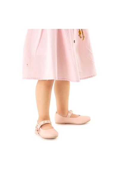 Kiko Kids İncili Cırtlı Kız Çocuk Babet Ayakkabı 253 Cilt Bareti Pudra 001