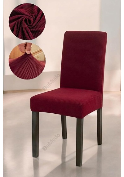 Bambu Nano Kumaş Likralı Yıkanabilir 6'li Sandalye Kılıfı Lastikli Sandalye Örtüsü 6adet Bordo Çok Renkli