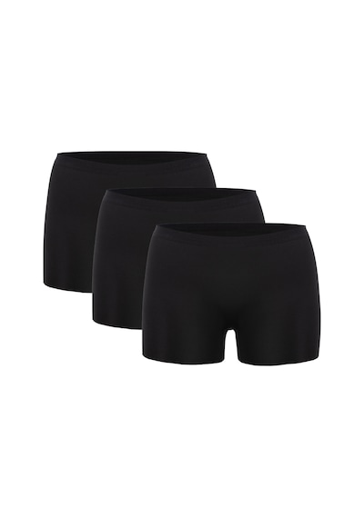 Basic Lazer Kesim Dikişsiz Kadın Boxer Külot 3'lü Paket Siyah Siyah