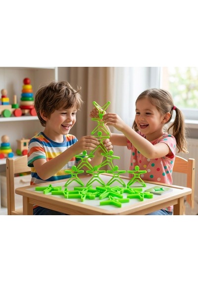 Akrobat Denge Oyunu - Montessori Eğitici Koordinasyon Geliştirici Oyuncak Kulesi Seti - Yeşil