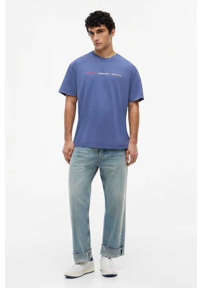 Tommy Hilfiger Tjm Reg Tj Repeat Ss Tee Erkek Mavi T-shirt - Dm0dm23180