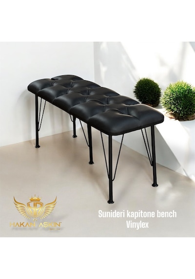 By Hakan Aşkın Siyah Metal Ayaklı Vinylex Suni Deri Siyah Bench Tekli Siyah Sunideri