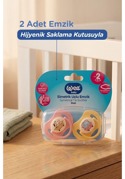 Wee Baby Duo Simetrik Uçlu Emzik 6-18 Ay No:2 Pembe - Sarı
