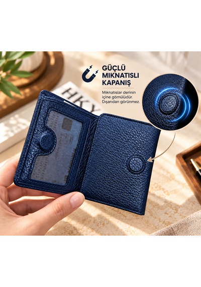 Grande İsme Özel 1414 Hakiki Deri Mıknatıslı Erkek Cüzdan Grnd1414 Lacivert