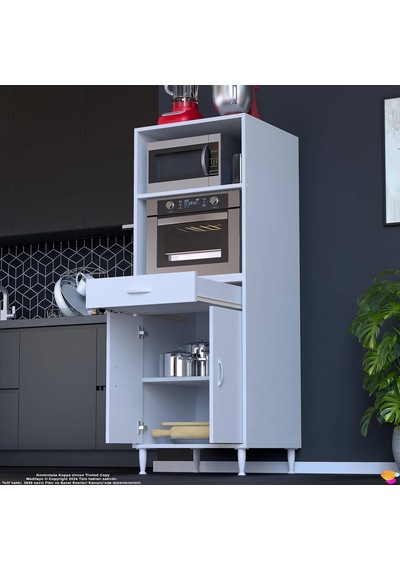 Eliusta Serale 56 Cm Derinlikte 2 Kapaklı Dolap Mutfak Fırın Dolabı 60x162,4x56 Cm Modüler Beyaz Dolap Beyaz
