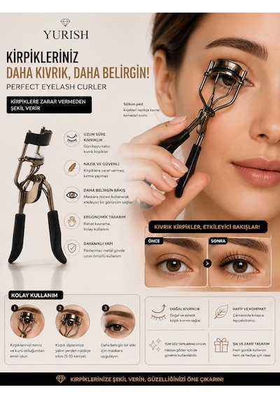 Kirpiklere Zarar Vermeden Şekil Veren Kirpik Kıvırıcı Perfect Eyelash Curler Karışık Renkler