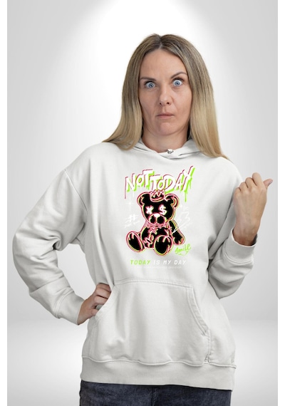 Bugün Değil Kadın Erkek Beyaz Kapüşonlu Sweatshirt Hoodie Beyaz