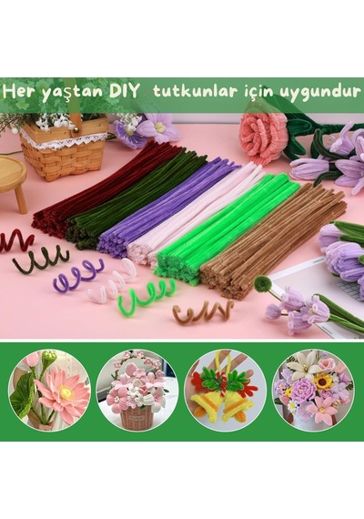 Şönil Tel, El İşi, Dıy, Hobi Ve Çiçek Yapım Teli, Koyu Yeşil, 100 Adet, 6 Mm - 30 Cm