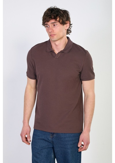 Barrels And Oıl Erkek Waffle Yakalı T-shirt - Kahve Kahve