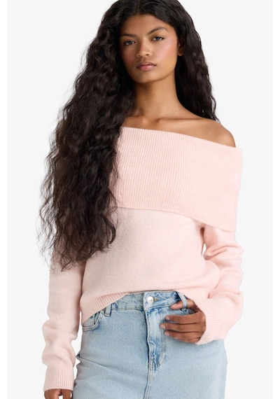 Defacto Regular Fit Omuzu Açık Kazak F3029ax25wnpn41 Pembe