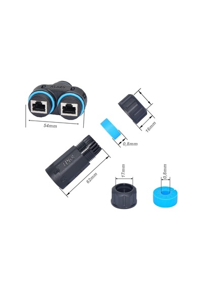 Lexroo Su Geçirmez Ip68 Korumalı 1/2 Splitter Dişi + 2xdişi Rj45 Ethernet Konnektör Soketleri