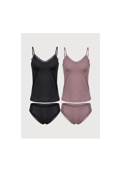 Auw Kadın Ayarlı Askılı Dantelli V Yaka Atlet Ve Slip Külot Takım 2'li - Lace&love Siyah,gül Kurusu