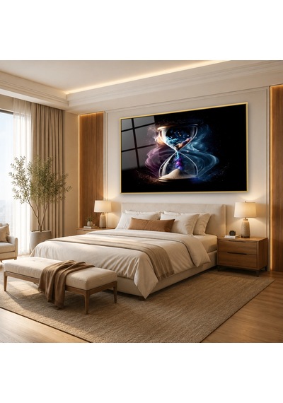Kozmik Kum Saati Gold Çerçeveli Cam Tablo