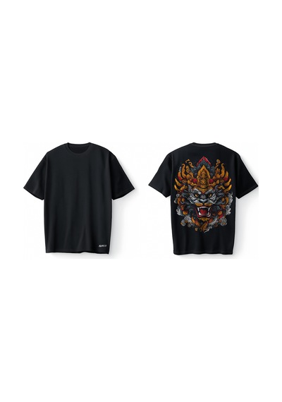 Bumeta Asian Guardian Lion Head Beast Oversize Unisex Tişört T-shirt Siyah