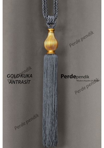 Modern Fon Perde Toplama Aparatı Antrasit Kornişe Takmalı Tavan Braçolu, Perde Aksesuarı 1 Adet Gold Kuka - Antrasit Modern Fon Perde Toplama Aparatı Antrasit Kornişe Takmalı Tavan Braçolu, Perde Aksesuarı 1 Adet Gold Kuka - Antrasit