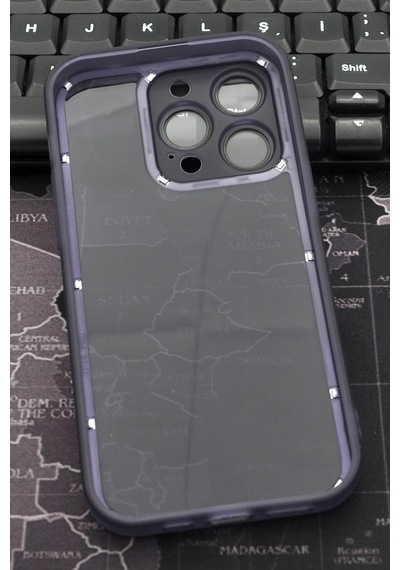 Apple Uyumlu iPhone 14 Pro  Mor Kenarlı Renkli Yarı Şeffaf Kapak Kılıf Kamera Lens Korumalı Mor