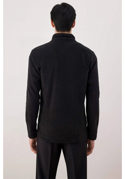 Benerly Erkek Dik Yaka Standart Kol Fermuarlı Polar Sweatshirt Fonksiyone siyah