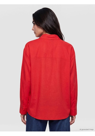 Lcw Vision Kırmızı Oversize %100 Pamuklu Kadın Gömlek