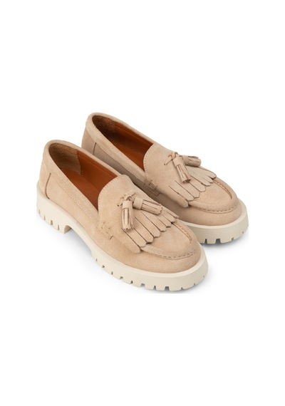 Deery Kadın Hakiki Süet Bej Püsküllü Loafer - 02033zbejc01
