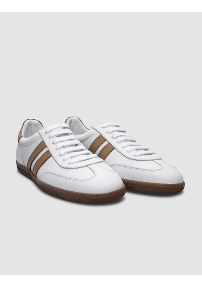 %100 Hakiki Deri Beyaz Bağcıklı Kadın Sneaker Beyaz