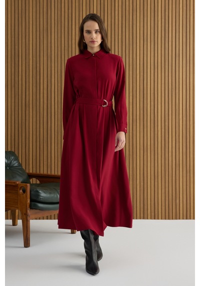 Aker Bordo Metal Tokalı Modal Elbise Bordo Bordo