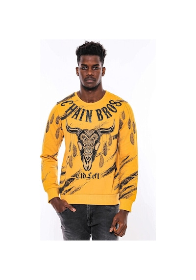 Wessi Hardal Baskılı Taşlı Bisiklet Yaka Sweatshirt Hardal