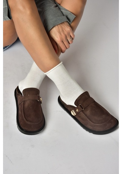 Fox Shoes Z250525202 Kahverengi Süet Önü Kapalı Kadın Terlik