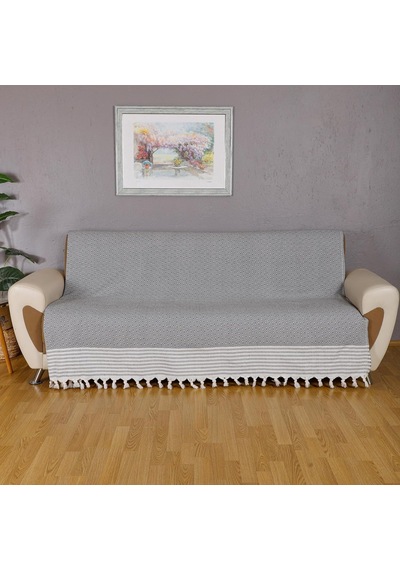 Bumedo Buldan İşi Kaymaz Pamuklu Koltuk Örtüsü 170x210 Cm Koltuk Şalı Çekyat Kanepe Örtüsü Antrasit Genel