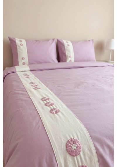 Daisy Violet %100 Pamuklu Çift Kişilik Nevresim Takımı - 4 Parça Mor