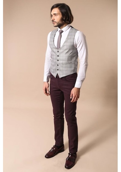 Wessi Ekose Siyah Ceket Gri Yelek Set 001