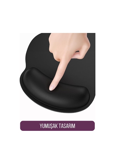 Bilek Destekli Mousepad Ergonomik Tasarım, Ofis Ve Oyun İçin Siyah