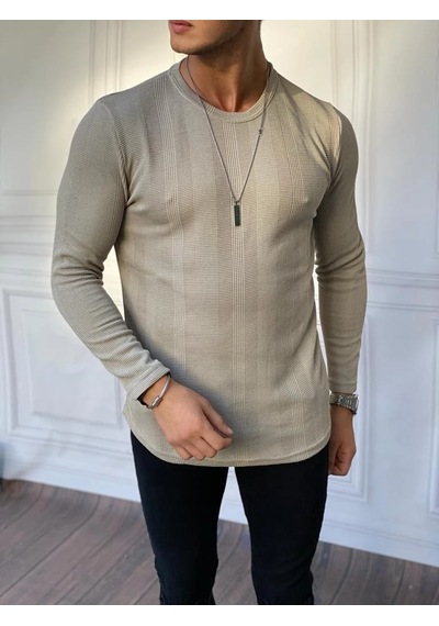 Modefendi Örme Desen Pamuklu Sweat Vizon