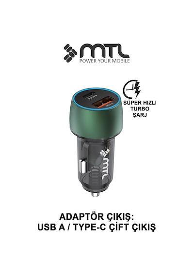 48w Hızlı Şarj Destekli Çift Portlu Type-c + Usb Akım Korumalı Led Işıklı Araç Şarj Cihazı Mt 1832