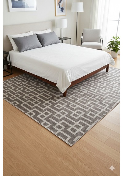 Villadia Home Textile Kaymaz Taban Modern Desen Halı Yolluk Leke Tutmaz Kolay Temizlenir Koridor Salon Yatak Mutfak Odası Vd1105gri Gri