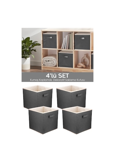4'lü Dolap Içi Düzenleyici , Çamaşır Oyuncak Saklama Kutusu Sepet Organizer 33x30x30 Gri