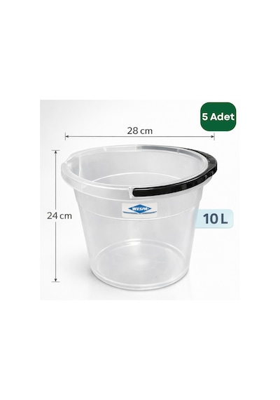 Wespa 5 Adet X 10 Litre Şeffaf Temizlik Kovası Saplı, Dayanıklı Plastik Kova