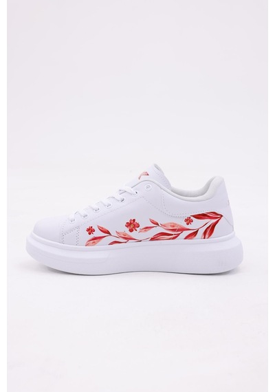 3d Dijital Baskı Kadın Beyaz- Fuşya Desenli Sneaker Beyaz-fuşya