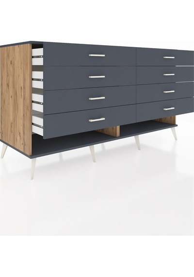 Kronos Konsol 8 Çekmeceli 176x59x99 Çam-antrasit Çam-antrasit