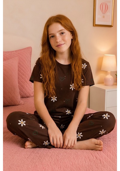 Modanino Kız Çocuk Milan Kumaş Pijama Takımı 8-16 Yaş 12700hc Kahverengi