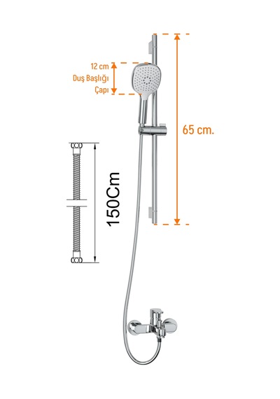 Adell Mode S Sürgülü Duş Seti - Lento Banyo Bataryası - 2 Parça Parlak Krom Ads.35.02.01.01 Krom