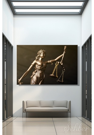 Bronz Renkli Bir Adalet Tanrıçası Themis Lady Justice Figürü Yatay Kanvas Tablo 3868 Çok Renkli