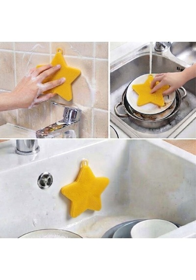 Buffer Yıldız Şekilli Silikon Bulaşık Yıkama Matı Çok Amaçlı Mutfak Ve Banyo Süngeri