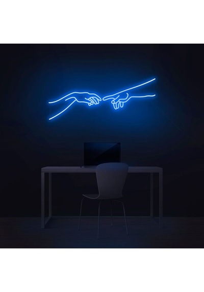 Hand Of God Figürlü Neon Tabela Mavi