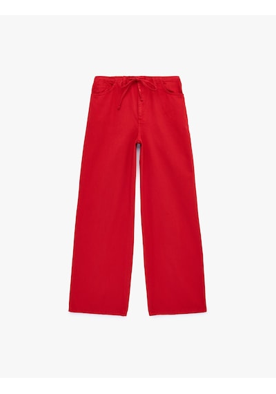 Koton Pamuklu Cep Detaylı Beli Bağcıklı Bol Pantolon - Loose Straight Fit Jean Kırmızı 6sal40022mw Koton Pamuklu Cep Detaylı Beli Bağcıklı Bol Pantolon - Loose Straight Fit Jean Kırmızı 6sal40022mw
